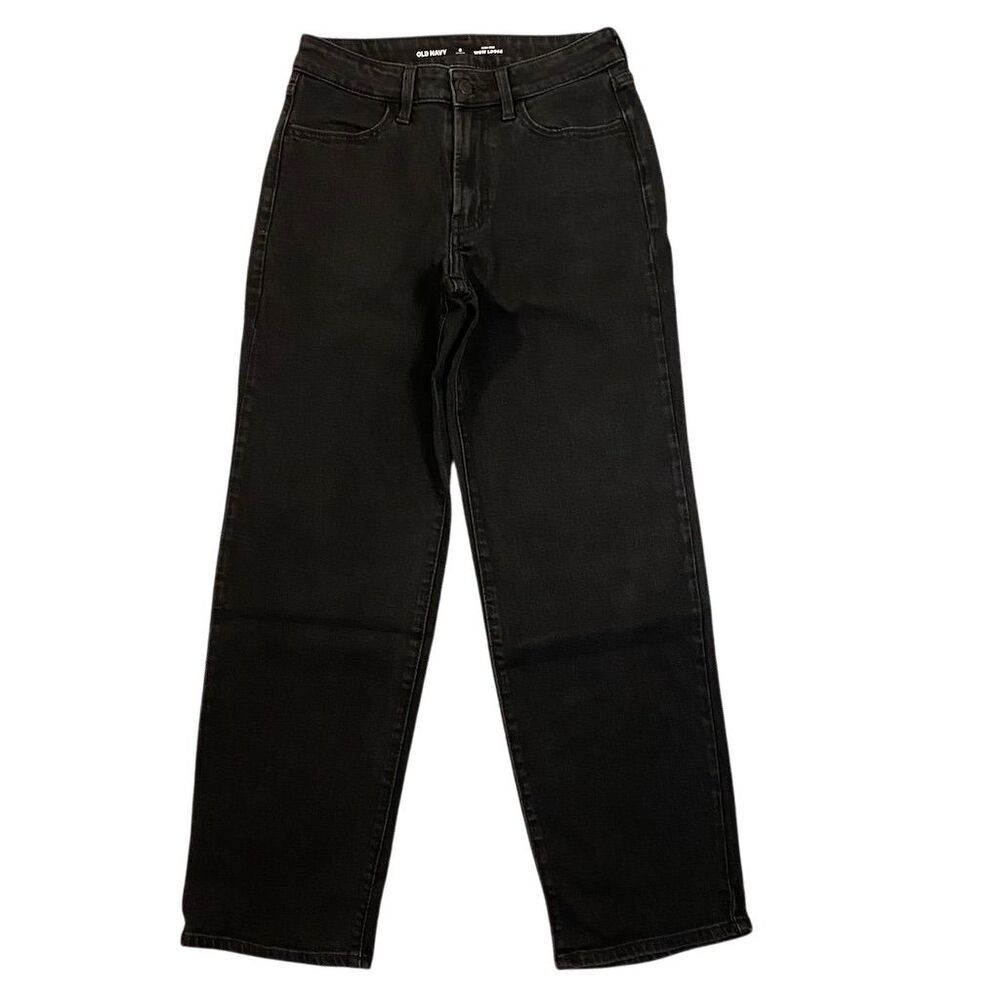 Old Navy Women's High-Rise Wide-Leg Black Jeans Size 0 Relaxed Fit NWOT